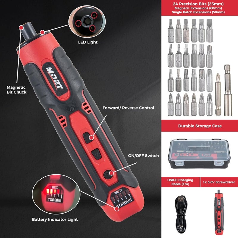 MDBTTOOLS 3.6V Cordless Impact Screwdriver Set with 1.5Ah Rechargeable Lithium Battery (Red 02) - Image 3